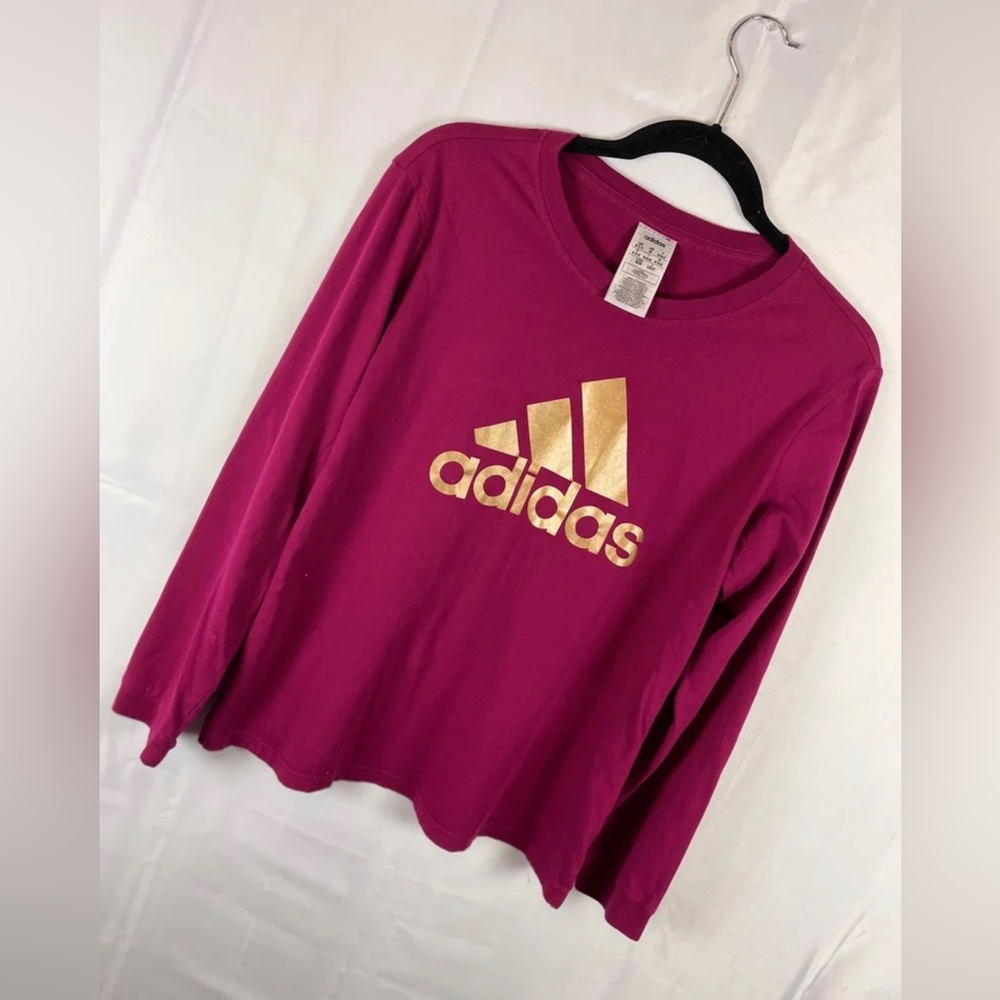 2/$12!!! Adidas Plum Purple Long Sleeve Gold Graphic T-Shirt Women's Size Medium